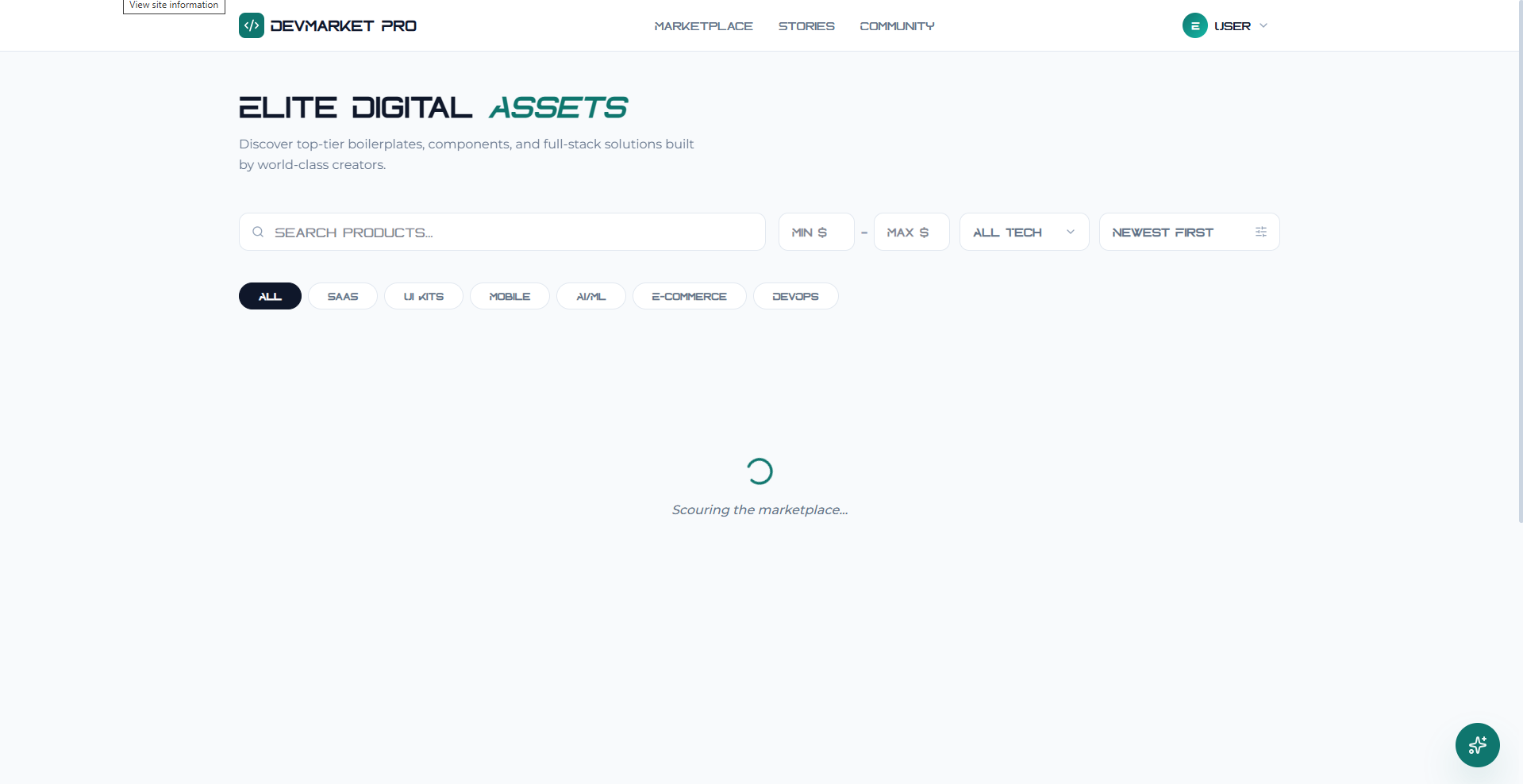 DevMarket Pro Interface